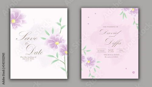 vector elegant and simple wedding invitations with watercolor elements