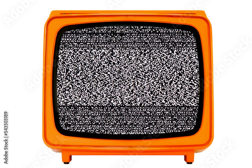 Retro old Space Age Orange TV with Static Noise Glitch Effect Screen - Isolated Background