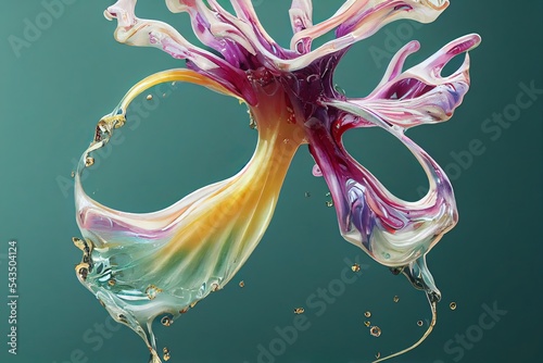 intricate morphing of a blooming peoni flower into liquid dripping thick melting photo