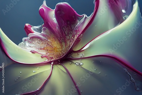 intricate morphing of a blooming peoni flower into liquid dripping thick melting photo