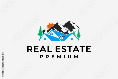 real estate and mountain logo premium