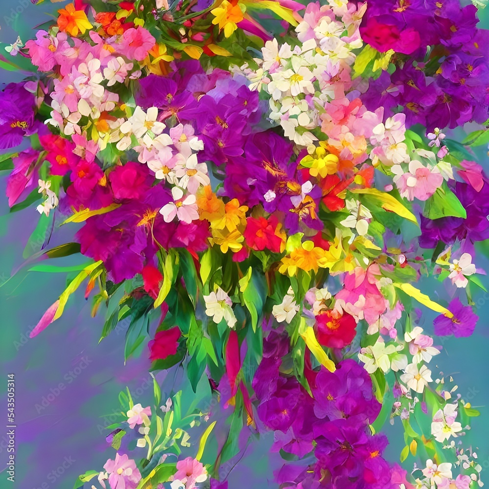 The flowers are blooming and the petals are falling. The illustration is of a field of flowers with the sun shining down on them. The flowers are blooming and the petals are falling. The illustration is of a field of flowers with the sun shining down on them.
