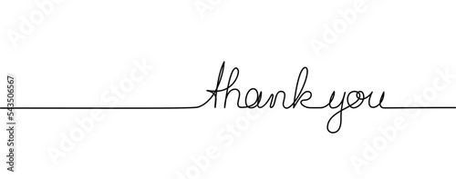 single line handdrawn phrase Thank You isolated on white, line art vector illustration