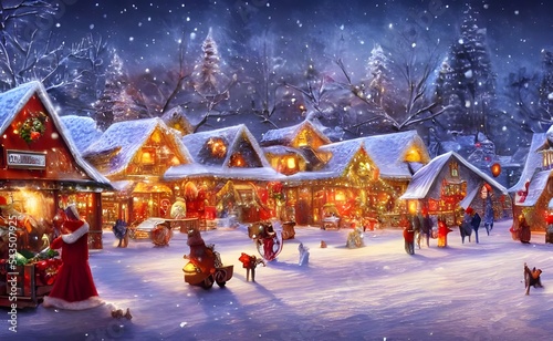 The sparkling lights of the winter christmas village are a beautiful sight. Every house is decorated with colorful lights and there s even a big christmas tree in the middle of the village. The snow o