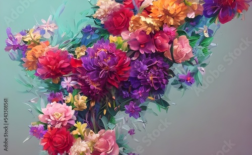 A burst of color fills the illustration, as a variety of flowers bloom in joyful abandon. The petals are soft and velvety, while their centers are bursting with pollen. Leaves provide a verdant backdr