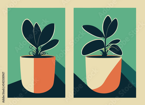 Potted plants isolated on beige background