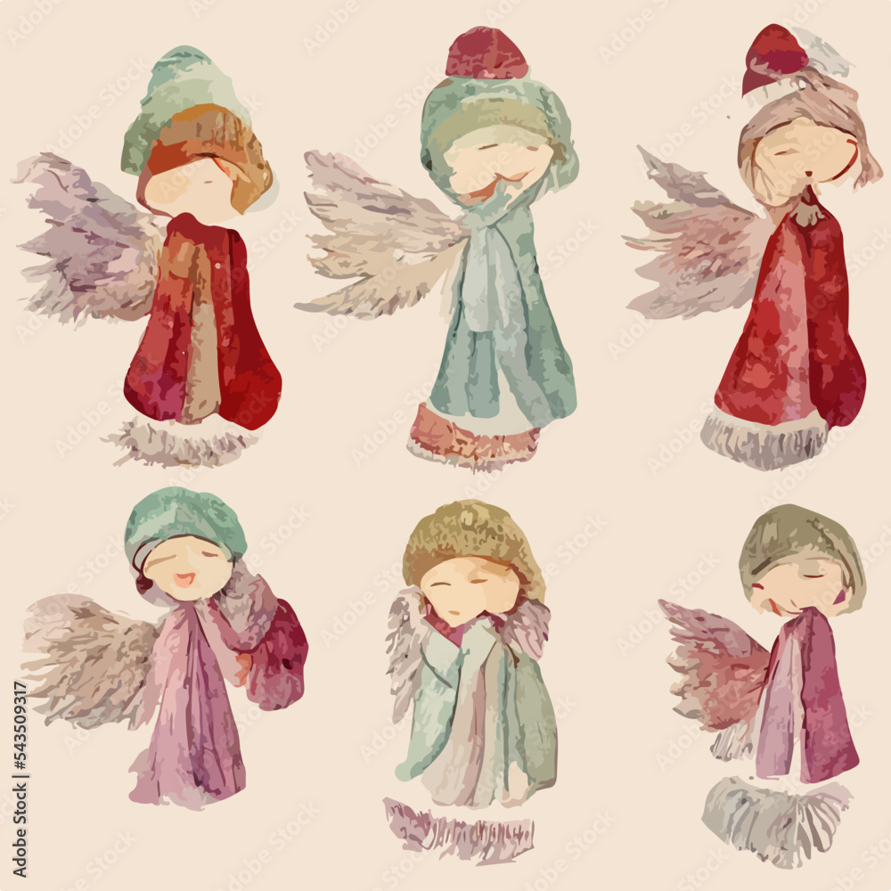Seamless christmas angel decoration,watercolor xmas angel wings endless pattern. Winter holidays