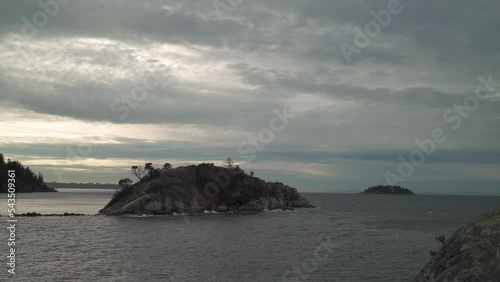 Whyte Islet off Whytecliff Park 4K UHD. Whyte Islet offshore of Whytecliff Park that is connected to shore at low tide. West Vancouver, British Columbia, Canada. 4K, UHD.
 photo
