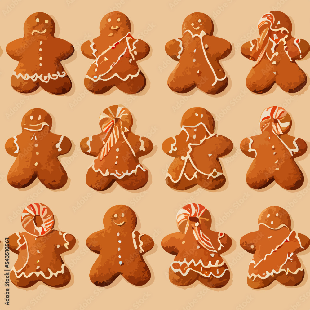 Fototapeta premium Seamless pattern christmas cookies, watercolor gingerbread cookie endless pattern. Winter holidays