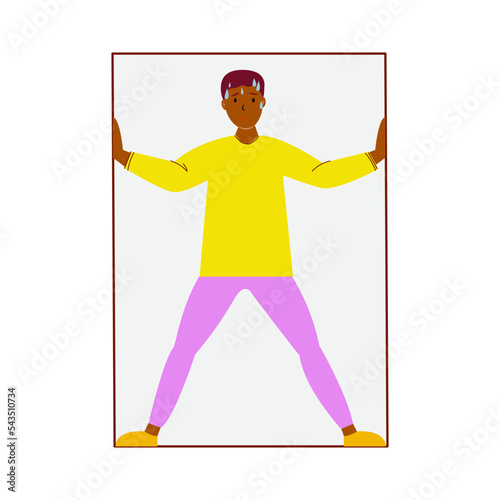 Afro American Boy suffering from claustrophobia, human fear concept vector Illustration on a white background.
