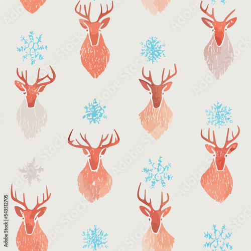 Seamless pattern christmas deer aquarelle xmas reindeer endless pattern. Multicolor