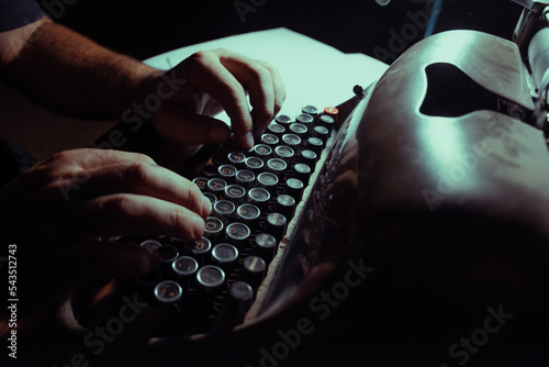 typing on a typewriter