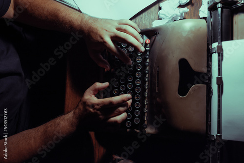typing on a typewriter