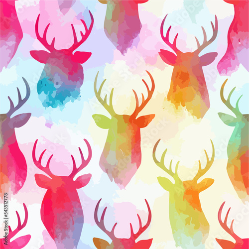 Seamless pattern christmas deer,aquarelle xmas reindeer endless background pattern. Winter collection