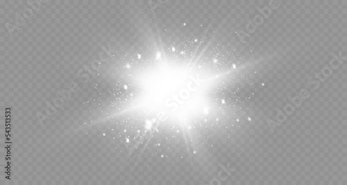 Dazzling flash. Bright Star. Magic dust. Brilliant vector. Bright sun. Glare. shining beam. Rash.