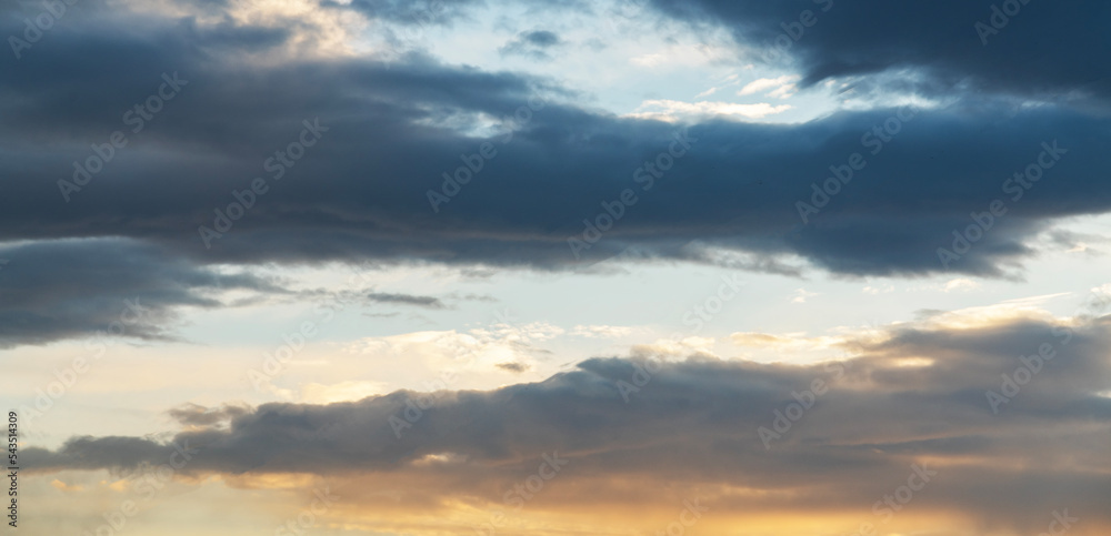 Beautiful sunset sky with clouds. Sunset sky background.