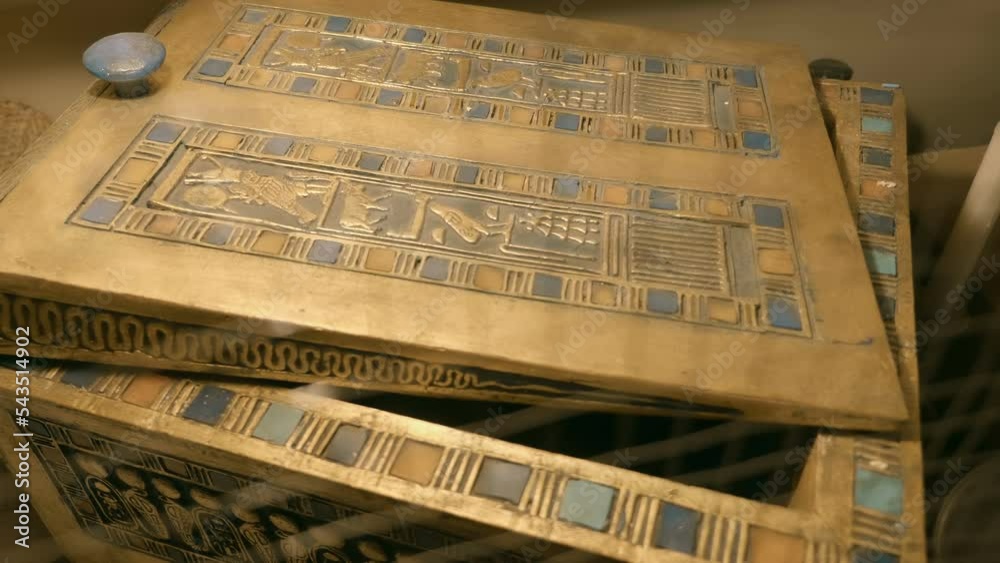 Egyptian Codex Box A wooden jewelry box covered with hieroglyphs, signs, symbols and ...