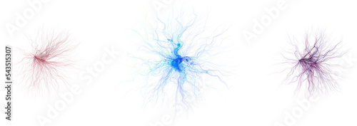 Set of veins, vessels, arteries or capillaries, 3d render. Human circulatory system. Brain neural connections or synapse. Transparent background