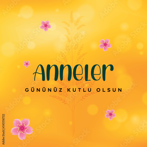 Happy Mothers Day greetings card (Turkish: Anneler gununuz kutlu olsun.). Mothers Day Turkey design for social media. photo