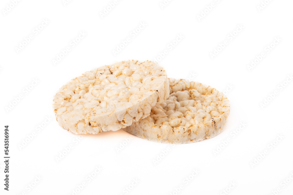 Crispbread.Puffed rice bread isolated on white background. dietary crispy round rice cakes. Crispbread.Puffed rice bread isolated on white background. dietary crispy round rice cakes.