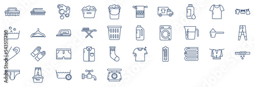 Collection of icons related to Laundry and dry cleaners, including icons like Cloth, Bucket, wash, Dress and more. vector illustrations, Pixel Perfect set
