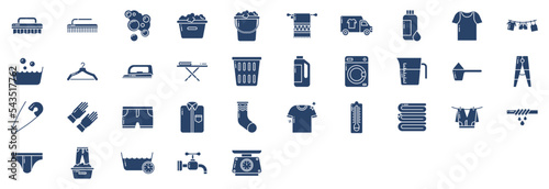 Collection of icons related to Laundry and dry cleaners, including icons like Cloth, Bucket, wash, Dress and more. vector illustrations, Pixel Perfect set

