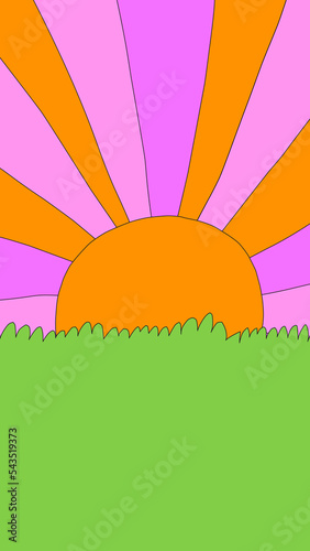 vertical template for social media. Editable layered photo stories.1970 psychedelic and groovy hippies.Fantasy naive background with rainbow,sky,clouds.90s good vibes.nostalgia story	