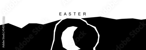 Open entrance to the tomb. Easter illustration.