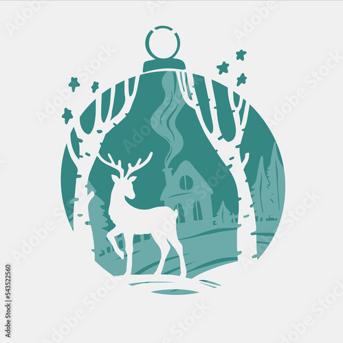 Merry Christmas 3D layered paper cut style. Reindeer vector illustration. Christmas Shadow box eps. Vector  layout template for greeting cards, flyers, posters, invitations.