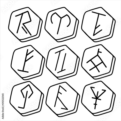 Set of Nordic runes. Ancient magic alphabet and sign. Viking culture.