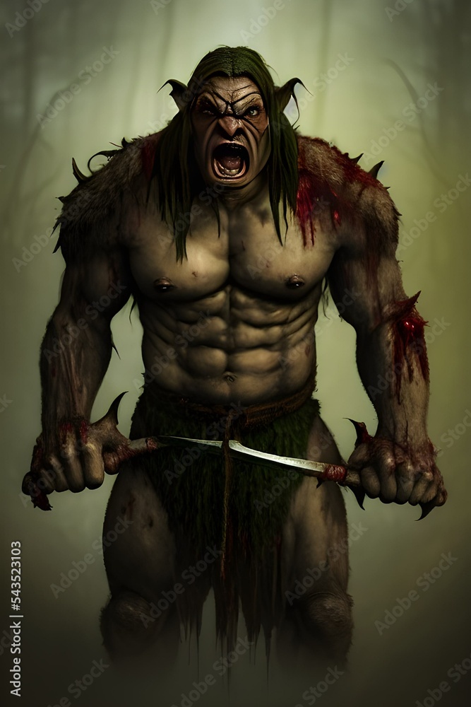 Scary mystical forest orc. Mutant orc warrior Scary mystical forest orc. Mutant orc warrior