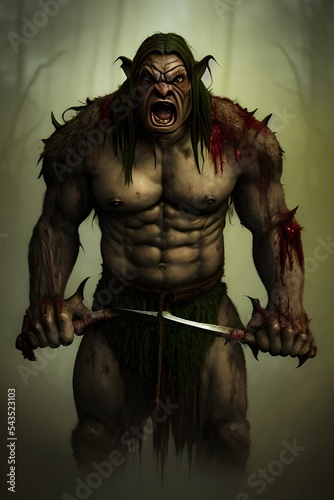 Scary mystical forest orc. Mutant orc warrior
