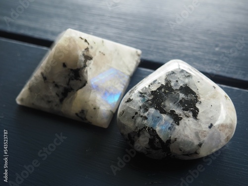 Photography Moonstone with Black and Rainbow Inclusions
