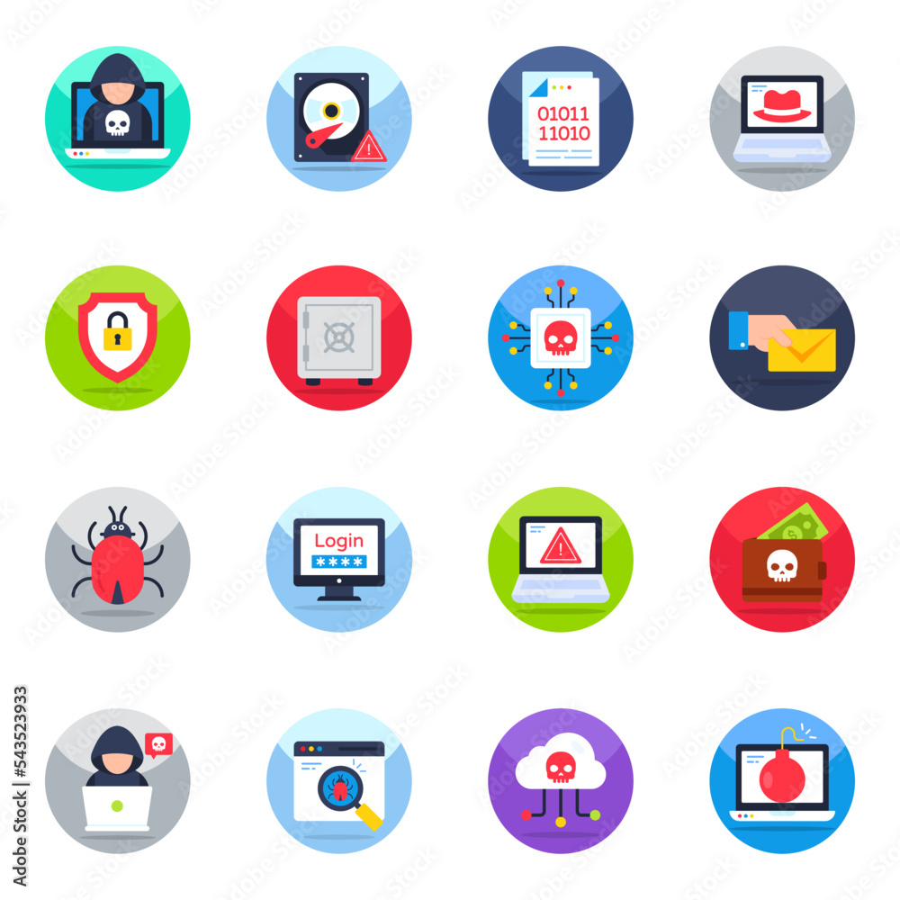 Pack of Hacking and Cybercrime Flat Icons
Pack of Hacking and Cybercrime Flat Icons