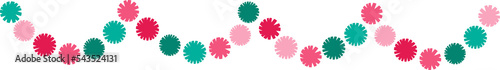 Christmas party decoration pom poms border. Paper garland for celebration. Flat illustration	