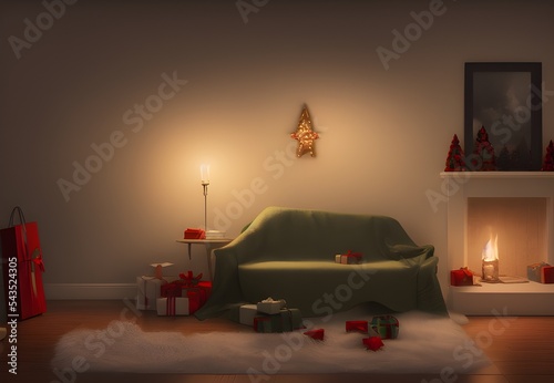 a christmas photorealistic painting  home  interior  new year mood  new year room  christmas interior