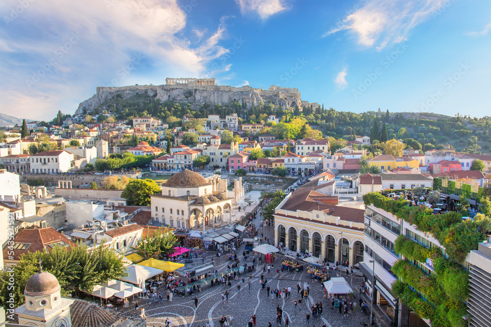 Fototapeta premium Beautiful view of the Acropolis and Monastiraki area in Athens, Greece