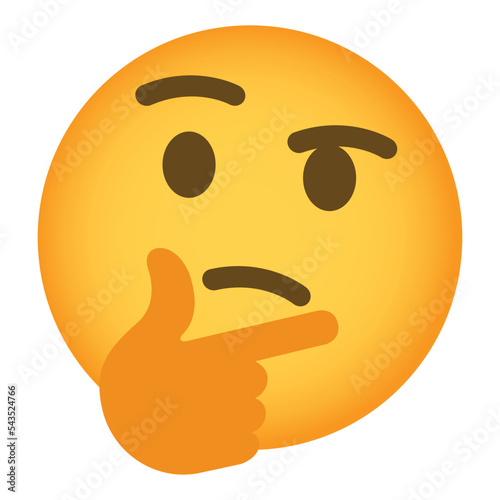 Thinking Face vector flat icon. Isolated yellow face with furrowed eyebrows looking upwards with thumb and index finger sign design.