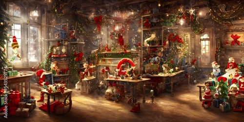 In the Christmas toy factory, Santa's elves are hard at work making toys for all the good little girls and boys. The workshop is full of the sounds of hammering, sawing and laughter. The air is thick 