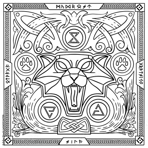 Set of banners in Celtic style.Banners with animal muzzle.