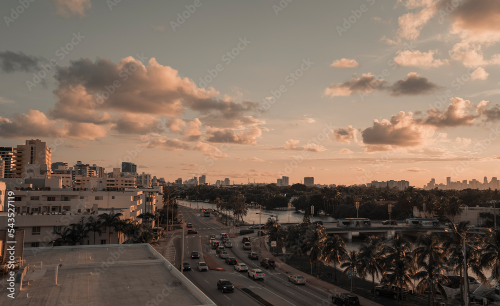 sunset traffic road street Miami Beach express 