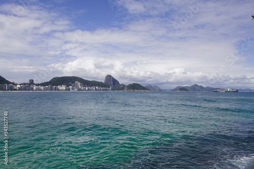 Copacabana Beach with Sugarloaf Mountain in the city of Rio de Janeiro in Brazil