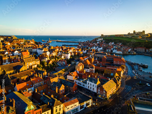 Morning view of Whitby, a seside city overlooking the North Sea in North Yorkshire, England photo