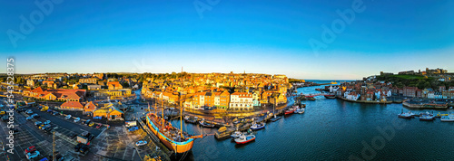 Morning view of Whitby, a seside city overlooking the North Sea in North Yorkshire, England