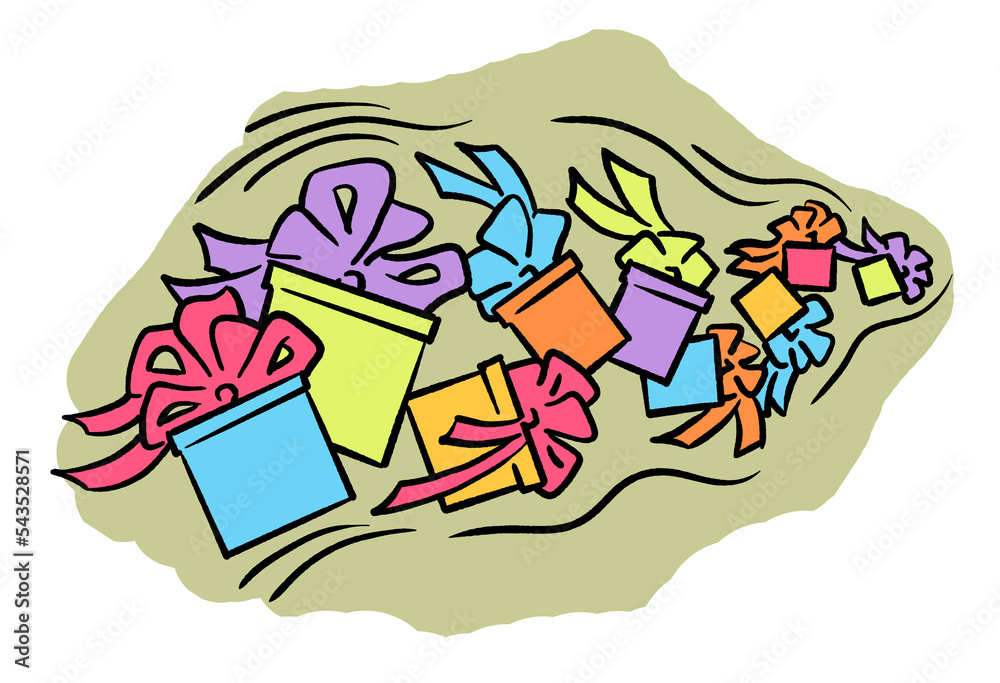 Gift box with bow, hand drawn illustration. Cartoon style drawing. Decorative element for poster print, Christmas party invitation, birthday, wedding celebration, anniversary event, sale discount Gift box with bow, hand drawn illustration. Cartoon style drawing. Decorative element for poster print, Christmas party invitation, birthday, wedding celebration, anniversary event, sale discount