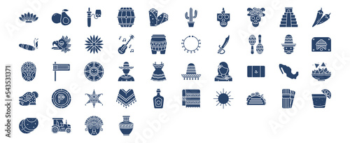 

Collection of icons related to Mexico national and culture, including icons like Agave, Avocado, Barrel, Burrito and more. vector illustrations, Pixel Perfect set
