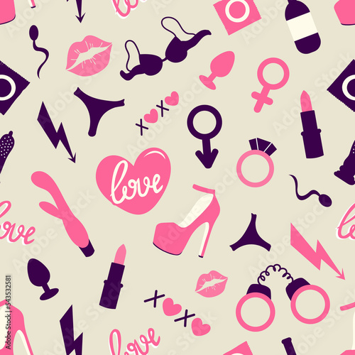 Adult toys seamless pattern. Valentines day photo