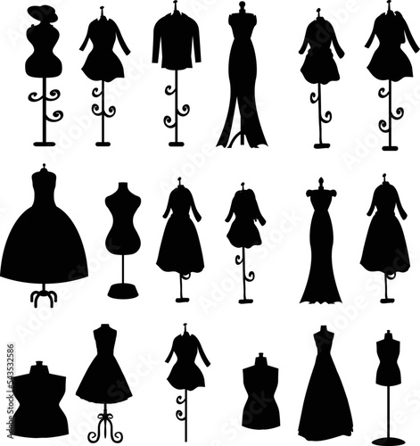 Set of silhouette clip art of different mannequins