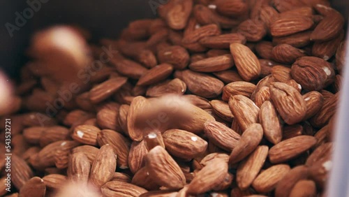 Slow motion of Almonds falling from a conveyor belt in a processing facility photo