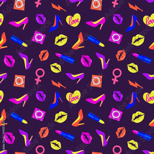 Glamorous bright seamless pattern. Rave style.